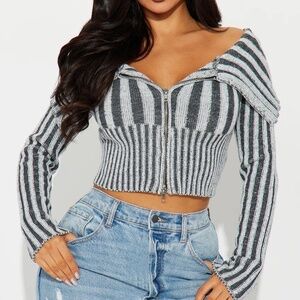Fashion Nova Zip-Up Sweater | Oversized Slouchy Collar- Size S